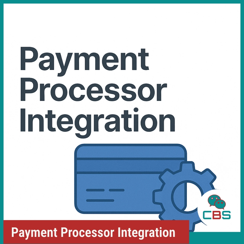 Payment processor integration illustration with card and gear.
