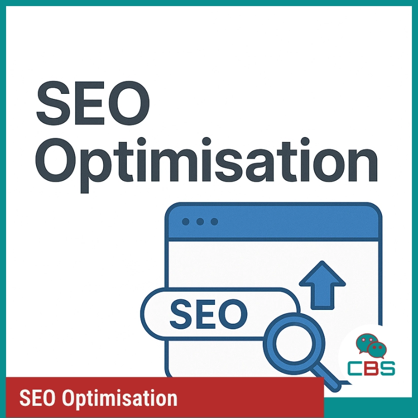 SEO optimisation illustration with magnifying glass and arrow.