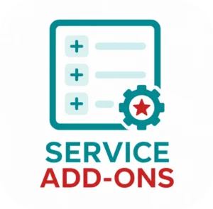 Service add-ons checklist with gear icon