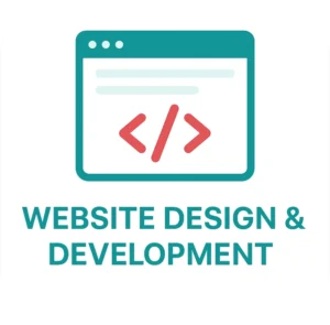 Website design and development illustration with code icon