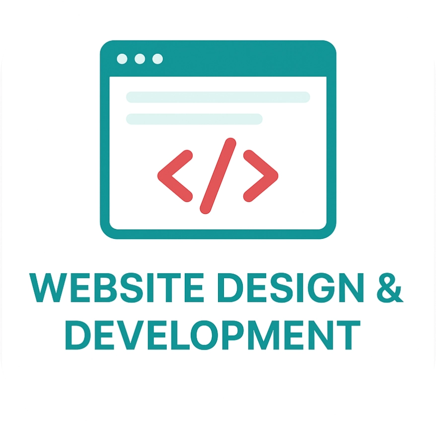 Website design and development illustration with code icon
