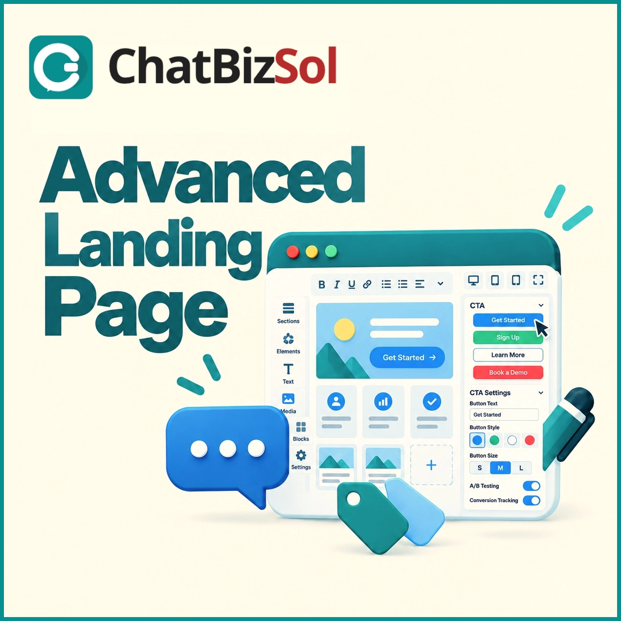 ChatBizSol advanced landing page builder interface