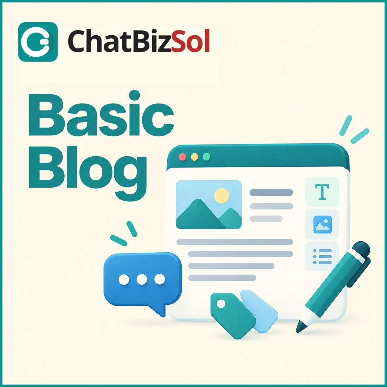 ChatBizSol Basic Blog illustration with webpage and pencil