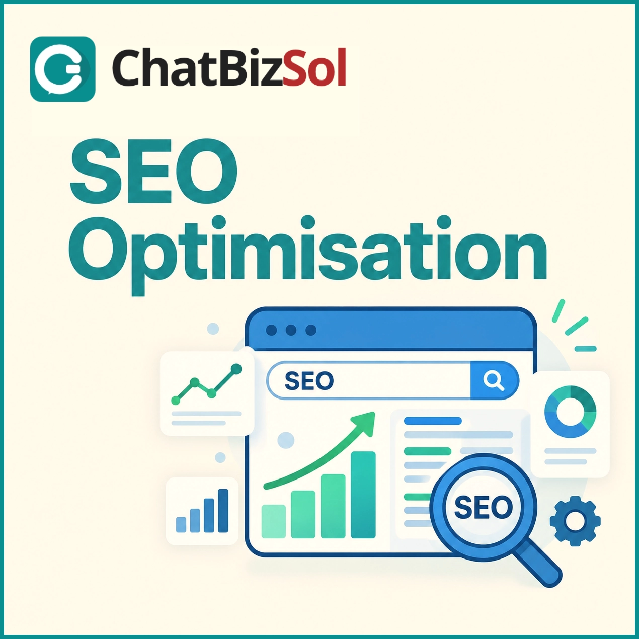 SEO optimisation analytics illustration with search and growth charts
