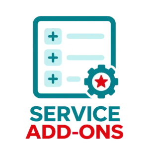 Service add-ons icon with form, plus signs, and gear