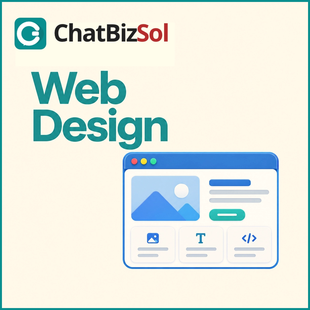 ChatBizSol web design graphic with browser interface illustration