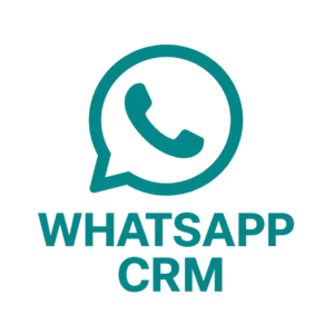 Teal WhatsApp CRM logo on a black background