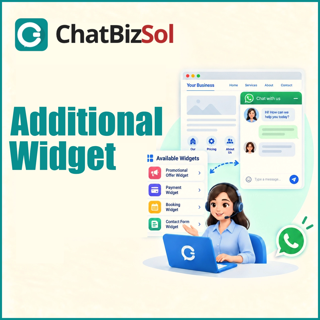 ChatBizSol additional widgets with live chat support illustration