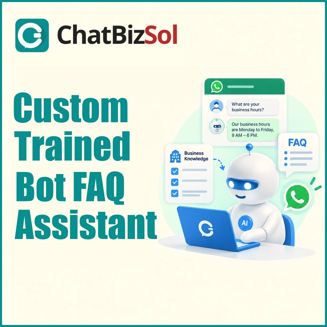 ChatBizSol custom-trained bot FAQ assistant illustration