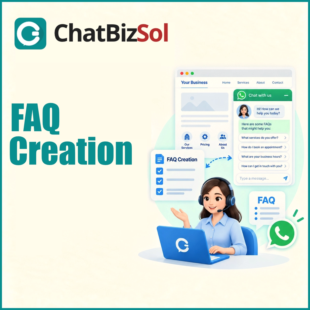 ChatBizSol FAQ creation chatbot illustration
