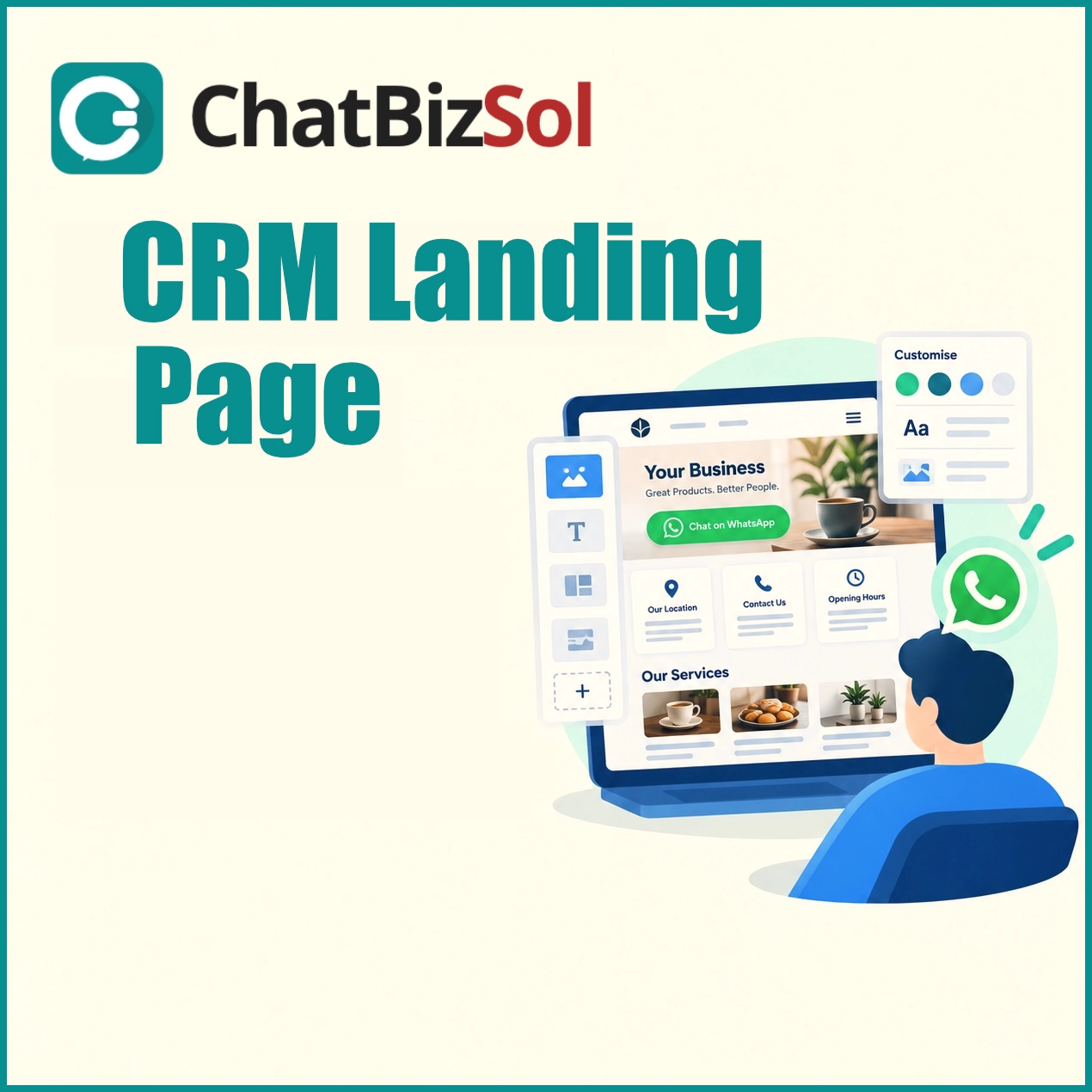 CRM landing page design with WhatsApp business integration