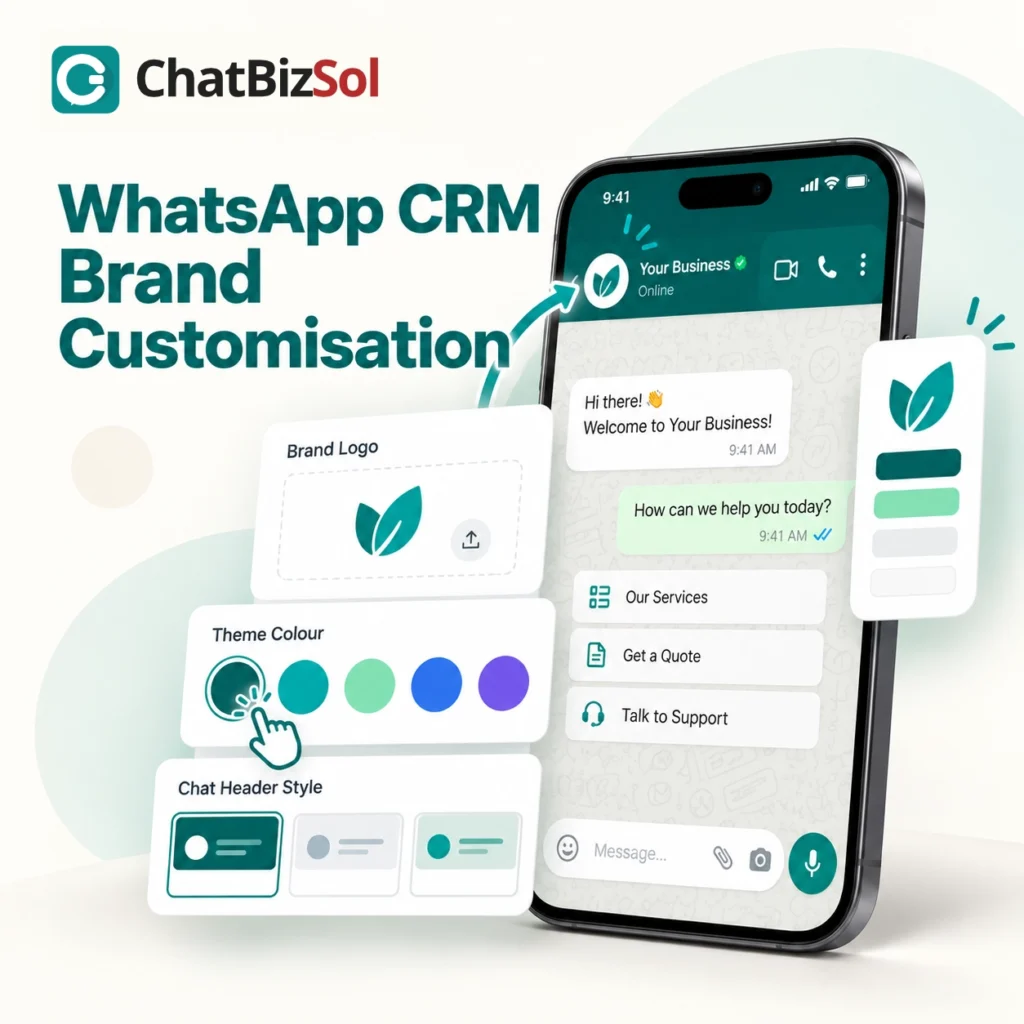 WhatsApp CRM brand customisation interface on smartphone
